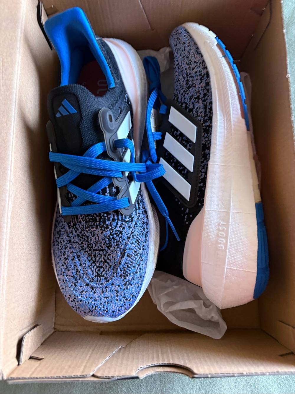 NWT Adidas Ultraboost Light Running Shoes Size 8.5 Women Blue Black HP9477